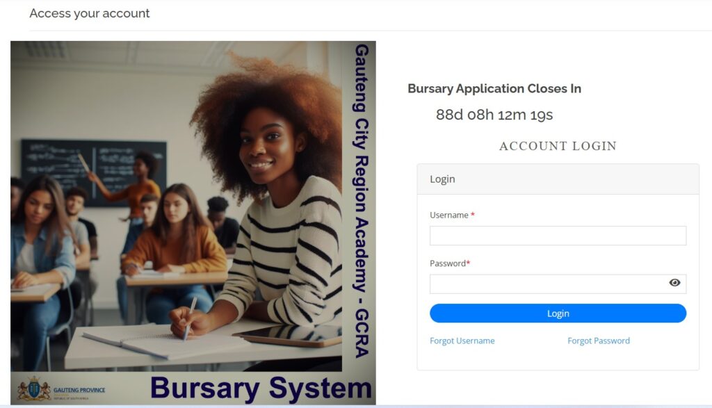 GCRA Bursary Login Page.