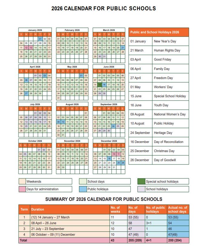 School Calendar 2026 South Africa.