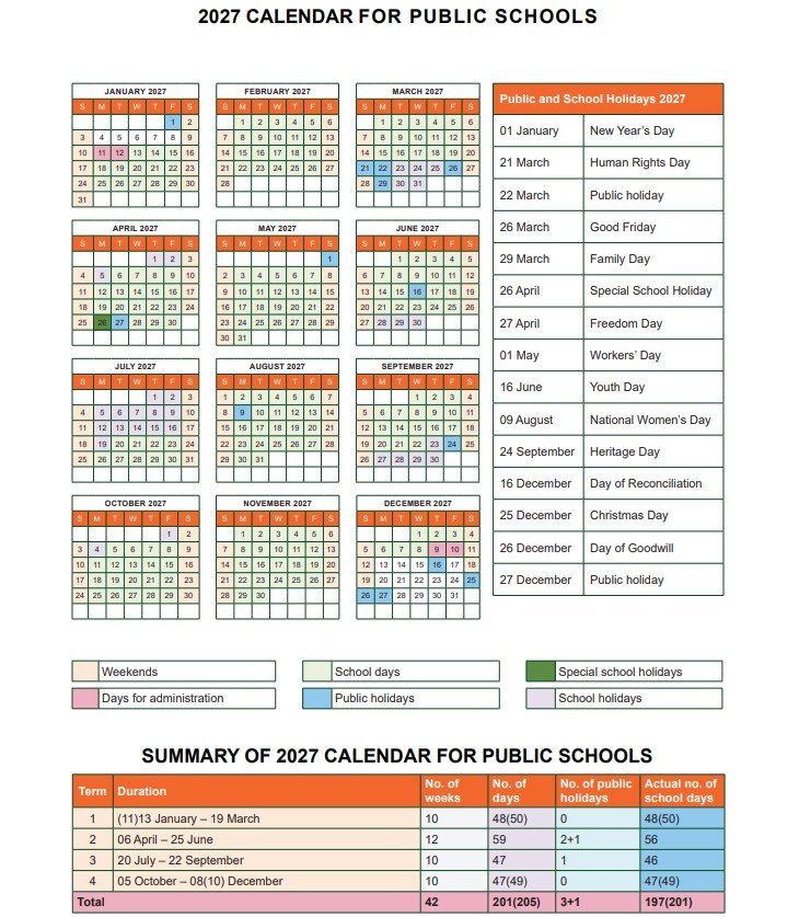 School Calendar 2027 in South Africa.